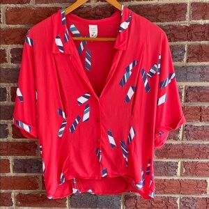 Vintage Finnish Red Silky Button down blouse